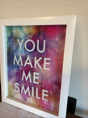Z Gallerie 'YOU MAKE ME SMILE' Wall Art - White Frame Watercolor Background NWT